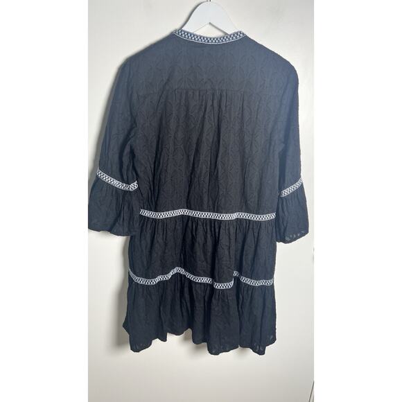 Tommy Bahama Embroidered Tassel Tunic Mini Dress Size Small Black V-Neck Cotton - Picture 3 of 7